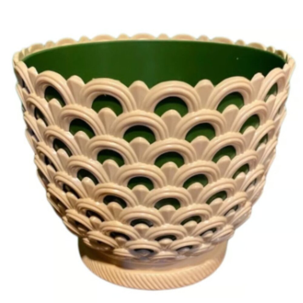 NEW! Unused Vintage Regalo White Green insert Lattice Planter 7” NOS 1990s